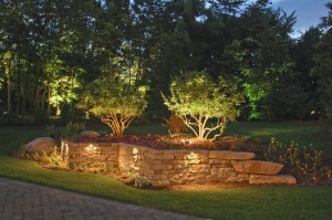 Outdoor lighting makes a striking display at night