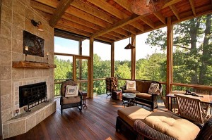 open air porch with fireplace